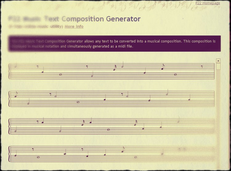 captura de pantalla da partitura de Sediame eu segundo o P22 Text Music Generator